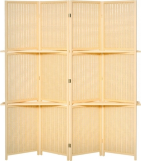 HOMCOM Paravent 4-teilig Raumtrenner aus Bambus Kiefernholz (Raumteiler, 1 St, Trennwand), 180 x 1,9 x 180 cm, Naturholz