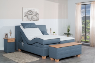 Meisterbetten Boxspringbett Syma 140x200 in W-Blue, Matratzenbezug Nano, Ergoflex-Topper