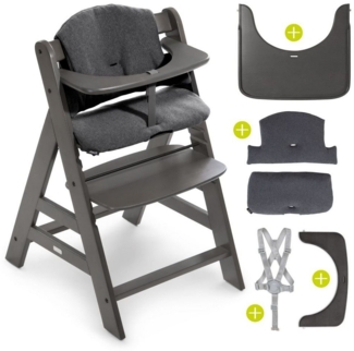Hauck Hochstuhl Alpha Charcoal Selectline, Mitwachsender Holz Kinderhochstuhl mit Tisch & Sitzauflage verstellbar