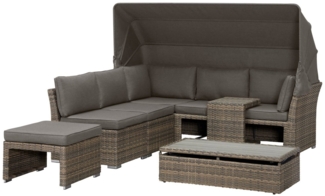 KONIFERA Gartenlounge-Set Hawaii Premium, (Set, 19-tlg, 1x3erSofa, 2xSessel, 1xHocker, 1xBeistelltisch, 1xTisch 111 x 54 x 59 cm), mit aufklappbarem Dach und zur Sonneninsel umbaubar, Aluminium