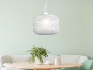 LED Pendelleuchte einflammig Kristall Glasschirm in Weiß, Ø 40cm