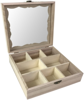 Teebox Holz Natur mit Glasdeckel 8 Fächer