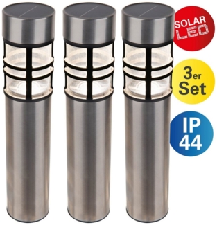 näve LED Solarleuchte Bobby, Ein-/Ausschalter, Tageslichtsensor, Leuchtmittel wechselbar, Warmweiß, 3er Set, Dämmerungssensor, Schiebeschalter, Höhe 42cm, Edelstahl, IP44