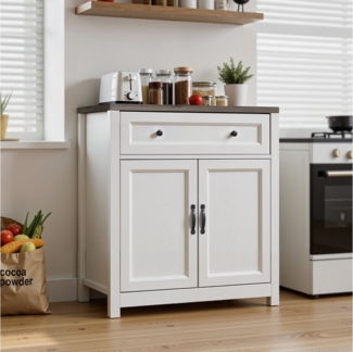 Bealife Sideboard Küchenschrank mit Arbeitsplatten,mit 2 Schubladen 2 Türen,Weiß