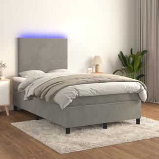 vidaXL Boxspringbett mit Matratze & LED Samt Hellgrau 120 x 200 cm, Härtegrad: H2 [3135993]