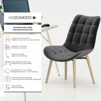 MIADOMODO® 8er-Set Esszimmerstühle gesteppt, Samt/Buchenholz dunkelgrau