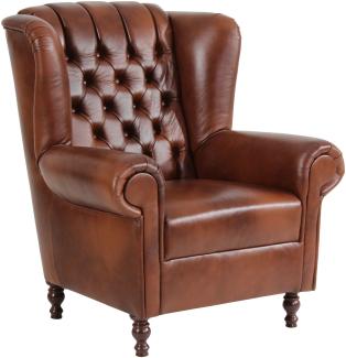 Ohrenbackensessel Katreen Bezug Wischleder Buche nussbaum dunkel / braun 22784