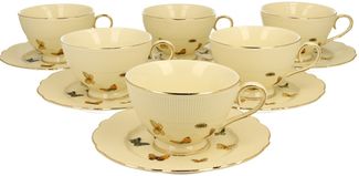 DUO ECRU 6er-Set Tassen 260 ml mit Untertassen, New Bone China Porzellan