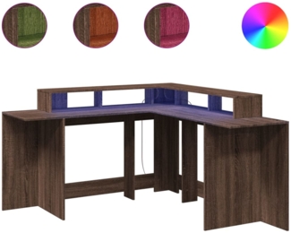 vidaXL LED-Schreibtisch Braun Eichen-Optik 152x152x91 Holzwerkstoff 3309462