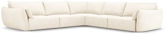 Micadoni 7-Sitzer Symmetrisches Ecksofa Kaelle | Bezug Light Beige | Beinfarbe Black Plastic