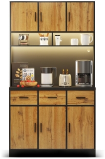 HAUSS SPOLE Hochschrank Küchenschrank Highboard mit LED, Kabelführungslöchern und Steckdosen (Anrichte, Wohnzimmerschrank, Highboard, Aufbewahrungsschrank, Buffetschrank, Küchenmöbel, 1-St, mit offenen und geschlossenen Fächern) mit LED-Beleuchtung, ve...