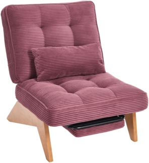 LVHOM Relaxsessel mit liegefunktion, Loungesessel mit Lendenkissen und ausziehbarer Fußstütze, Massivholzgestell, verstellbarer Rückenlehne, ohne Armlehnen, Weinrot