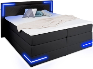 wonello Boxspringbett Arizona, mit LED Beleuchtung und Topper, wahlweise mit Bettkasten