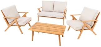 riess-ambiente Loungeset COMFORT LINE natur beige · 4-teiliges Gartenmöbel-Set inkl. Tisch, (Set, 4-tlg), Akazien-Massivholz · 1x Sofa 2x Sessel 1x Tisch · Balkonset · Terrasse