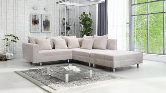 Küchen-Preisbombe Sofa Wohnlandschaft Sofa Couch Ecksofa Eckcouch Cordstoff beige Minsk R, Ecksofa + Hocker