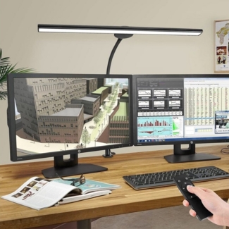 DOPWii LED Schreibtischlampe 46cm LED Tischleuchte mit verstellbarem Arm, 8 cm dicker Clip,Dimmbar, 18W Klemmleuchte Mit Fernbedienung für Schreibtisch, Monitor Lampe