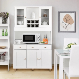 VOWNER Küchenbuffet Vitrine, Mehrzweckschrank, 5 Türen Weiß