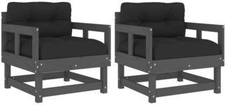 vidaXL Gartenstühle mit Kissen 2 Stk. Grau Massivholz Kiefer 825445