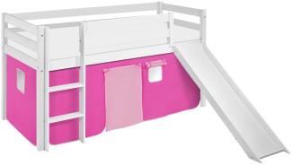 Lilokids 'Jelle' Spielbett 90x190 cm, Rosa, Kiefer massiv, mit Rutsche und Vorhang