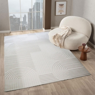 Vimoda Teppich Teppich Wohnzimmer 3D Creme, Teppich Kurzflor Einfarbig, Rechteckig, Höhe: 10 mm, Läufer Skandinavisches Design neu weich in Creme weiß