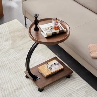 NUODWELL Beistelltisch Beistelltisch C-Form, Beweglicher Holz Couchtisch Kleiner mit Rollen