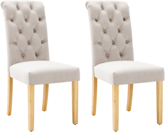 Merax Esszimmerstuhl (2 St), 2er Set Polsterstuhl Wohnzimmerstuhl Samt mit Eichenbeine, Beige