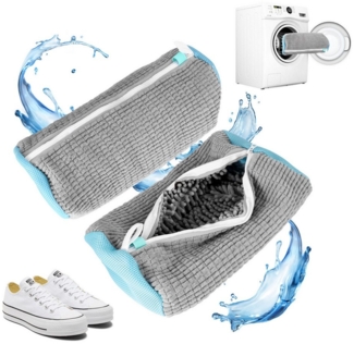BlingBin Wäschenetz 2 Stück Waschmaschinen-Schuhbeutel, Sneaker-Wäschebeutel,(1er Set, 2-St, Waschmaschinen-Wäschesack mit Reißverschluss und Haken), Waschmaschinen-Schuhbeutel für Sport- und Tennisschuhe (Grau)