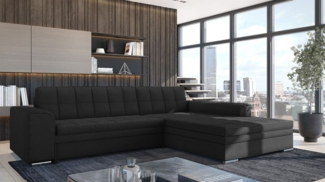 Ecksofa Schlafsofa Sofa LUSAKA in Stoff Lincoln Schwarz Ottomane Rechts