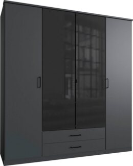 Kleiderschrank SOEST Schrank mit Drehtüren Schwarz / Glas ca. 180/198/65