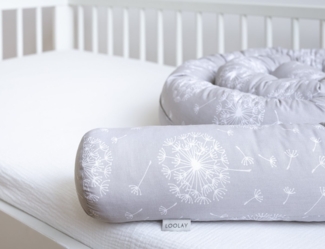 Loolay Nestchenschlange PUSTELBLUME Grau Baumwolle Multifunktion PREMIUM Bettschlange Schlange, (Bettumrandung Krabbeldecke Babybett Umrandung Schlange Bett Kopfschutz, Zierkissen Bettrolle Dekokissen Zugluftstopper - Super GESCHENK), LOOLAY® - 100% Eu...