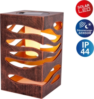 näve LED Solarleuchte Hilda, Tageslichtsensor, LED fest integriert, Warmweiß, quadratisch, gold/braune Marmoroptik, Flammeneffekt, Dämmerungssensor