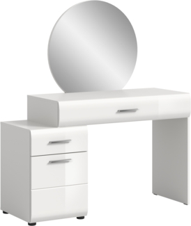 Schminktisch mit Spiegel (B/H/T: 120x138x47 cm) in weiß hochglanz tiefzieh