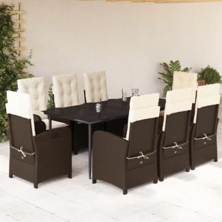 vidaXL 9-tlg. Garten-Essgruppe mit Kissen Braun Poly Rattan