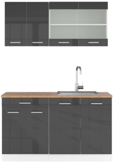 Küchenzeile R-Line Anthrazit Hochglanz/Weiß 140 cm , AP Eiche Vicco