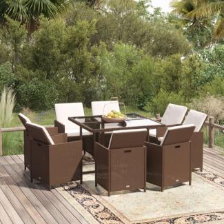 vidaXL 9-tlg. Garten-Essgruppe mit Kissen Poly Rattan Braun 3095513
