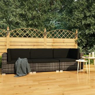 vidaXL 3-tlg. Garten-Sofagarnitur mit Auflagen Poly Rattan Grau 47266