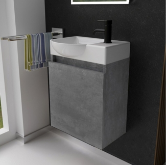 Alpenberger Badmöbel-Set Gäste WC Waschbecken mit Unterschrank - Hängeschrank Vormontiert, (2-tlg. WC Waschbecken mit Unterschrank, Gäste WC Möbel Set), Waschtische mit Unterschrank - Badmöbel Grau