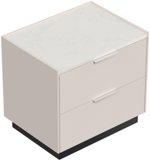Nachttisch Kommode Artem 60cm, Quarztop, 2 Softeinzüge lackiert Creme Grafit : Creme / Grafit