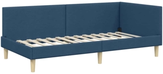vidaXL Eckbettgestell mit Kopfteil Blau 90 cm x 190 cm Stoff 42016188