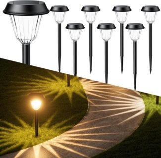 Quntis LED Solarleuchte 6/8 Stück,Gartenleuchten mit Erdspieß,LED-Perlen 3000K + RGB,IP65, LED fest integriert, Warmweiß, RGB, mit Automatic lichtempfindlich für Garten, Wege, Balkon, Hof