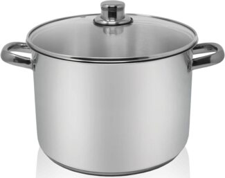 Karl Krüger A26 Allzwecktopf Edelstahl mit Glasdeckel 26 cm, Inhalt 10 Liter / Kochtopf / INDUKTION