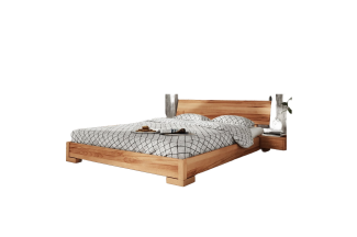 Bett Bento 3 Sonderlänge 180x210 Kernbuche massiv mit Holzkopfteil und Holzbeine