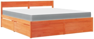 vidaXL Bett mit Schubladen und Matratze Wachsbraun 180x200 Massivholz 3281891