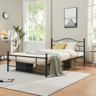 en.casa 'Florenz' Metallbett, Einzelbett 120x200, schwarz, mit Lattenrost