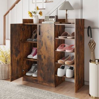 COSTWAY Schuhschrank mit Schuhregal, verstellbarem Regal Sideboard 83x31,5x91cm