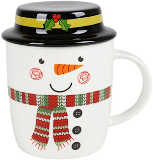 Weihnachtsbecher mit Deckel aus Porzellan 330ml Kaffeebecher Tasse Becher mit Henkel Weihnachtsmotiv Mikrowellen- & Spülmaschinengeeignet