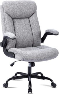 Ergonomischer Bürostuhl mit hochklappbarer Armlehne, grauer Stoff