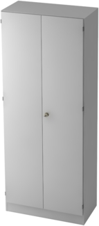 bümö office Kleiderschrank Holz abschließbar mit Spiegel, Büroschrank 80 cm breit in grau - Flur Schrank als Garderobe für Jacken, Taschen & Co. im Arbeitszimmer - Büro Schrank, 6200-5-5-SG