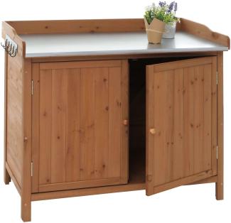 Gartenschrank mit Arbeitsplatte HWC-L69, Pflanztisch, Outdoor Tanne Holz FSC®-zertifiziert 86x104x52cm ~ braun