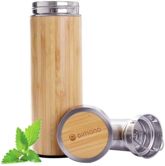 Dimono Thermoflasche Bambus Thermobecher mit Tee-Sieb, Tee to go Teamaker